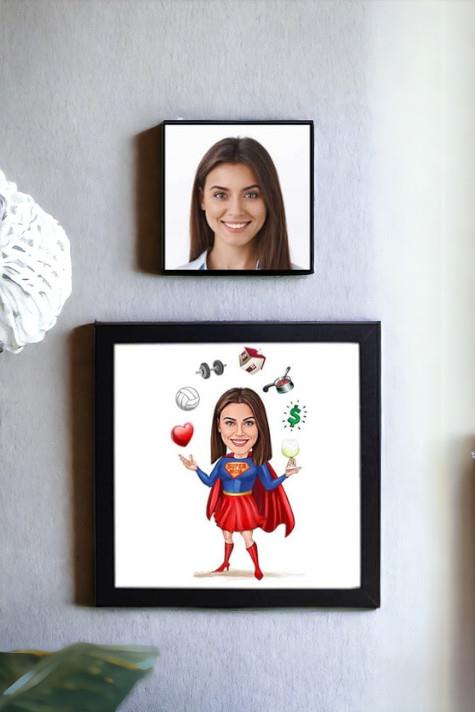 Süper Anne Tasarımlı Anneye İlginç Hediye Karikatürlü Kare Çerçeve