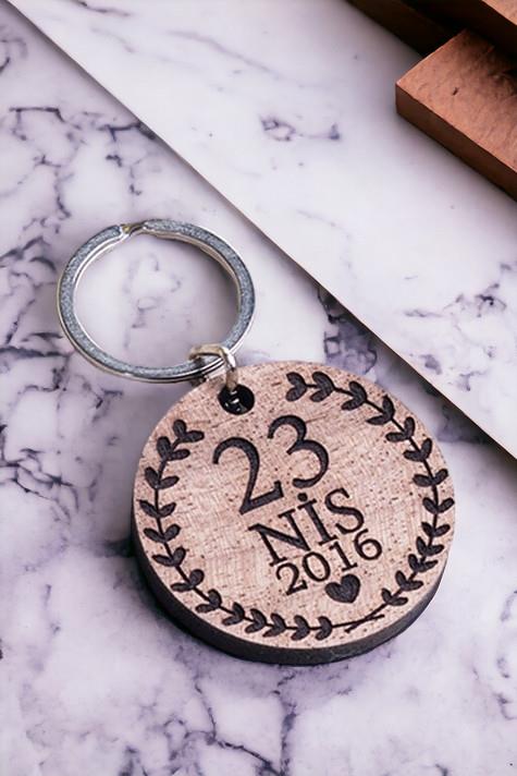 Yıldönümü Hediyesi Tarihli Lazer Kesim Ahşap Anahtarlık