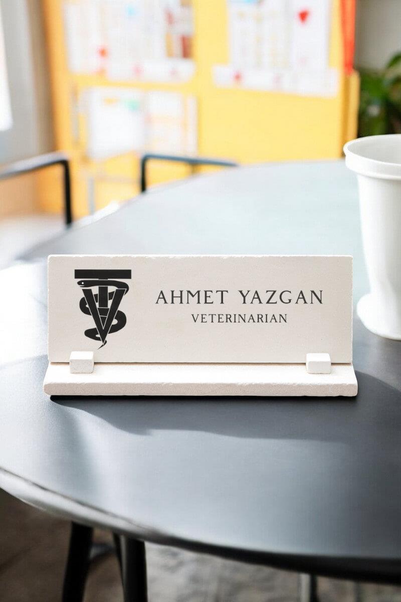 Veteriner Hekime Hediye Doğal Taş Masa İsimliği
