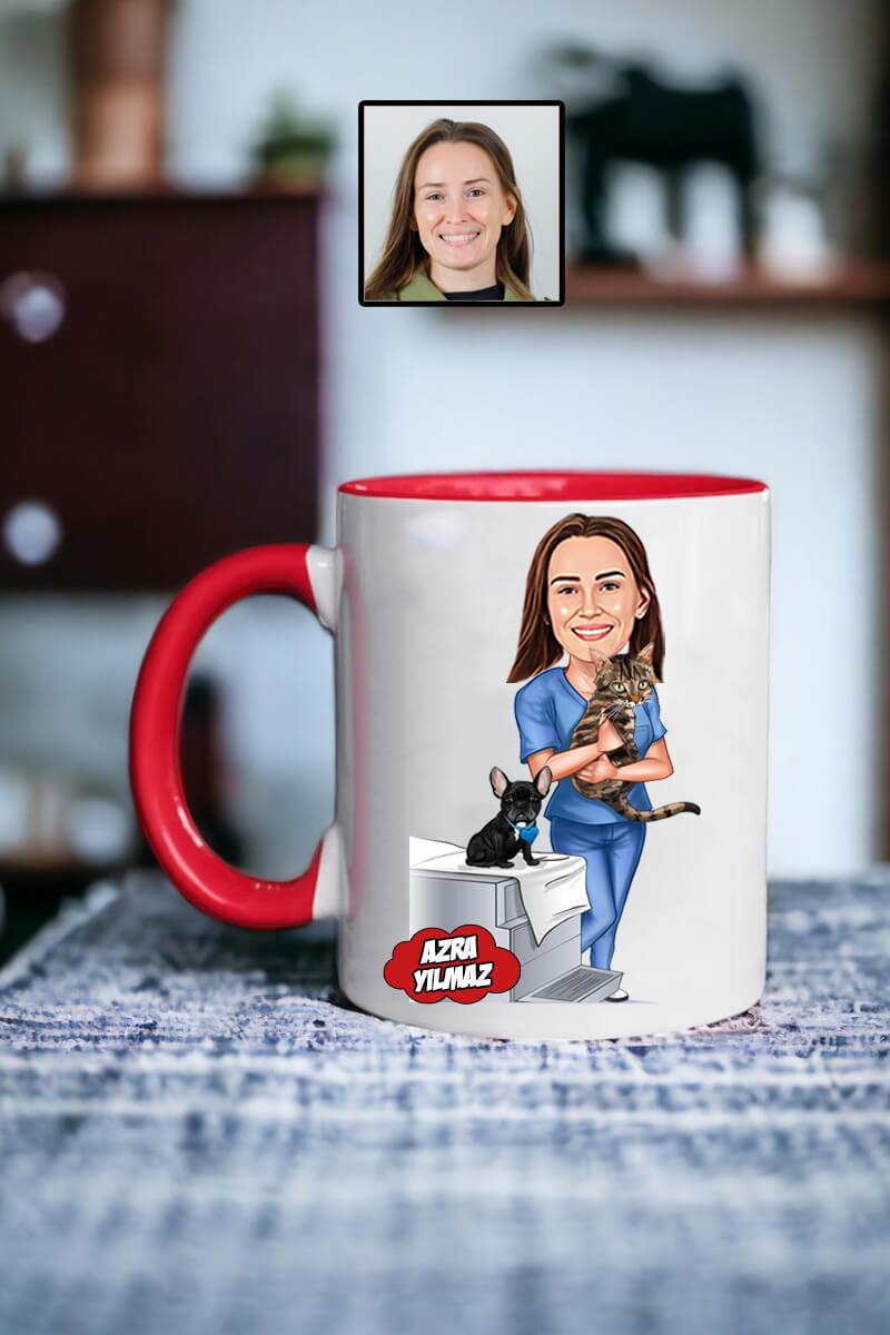 Veterinerlere Hediye Kadın Veteriner Karikatürlü Kupa Bardak