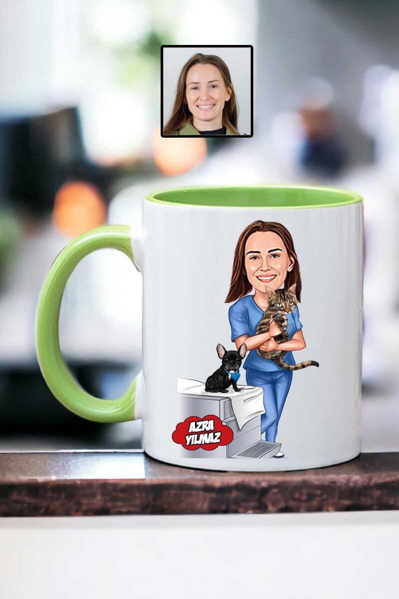 Veterinerlere Hediye Kadın Veteriner Karikatürlü Kupa Bardak