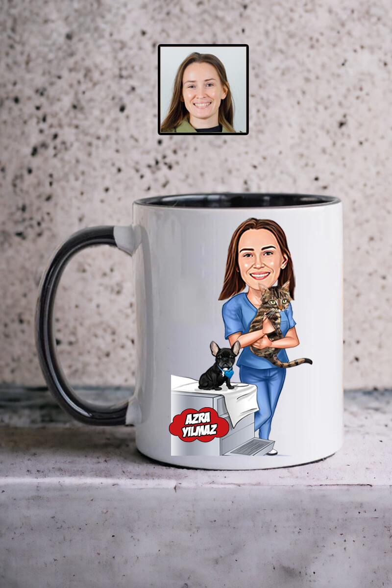 Veterinerlere Hediye Kadın Veteriner Karikatürlü Kupa Bardak