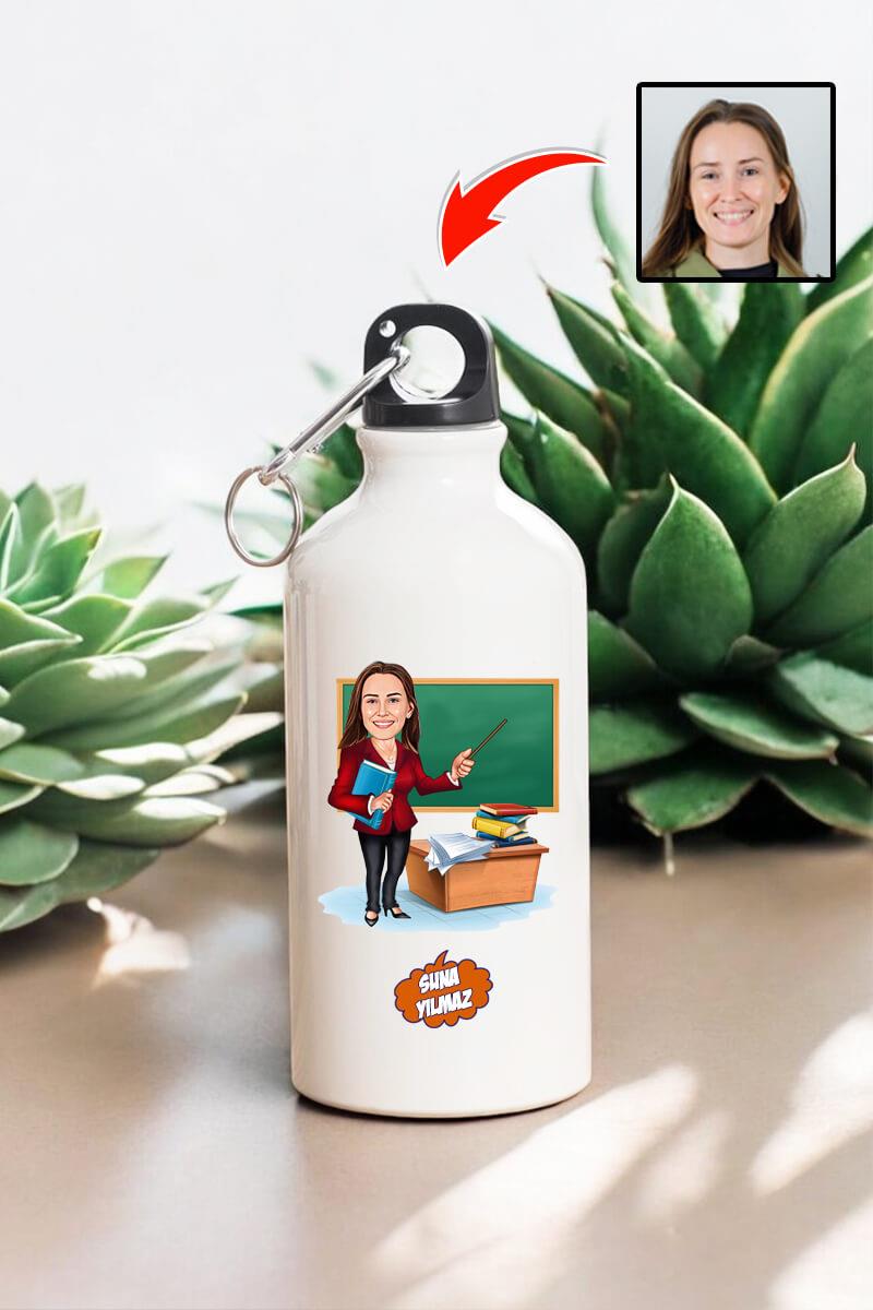 Yaratıcı Öğretmenler Günü Hediyesi Karikatürlü 600ml Metal Su Matarası