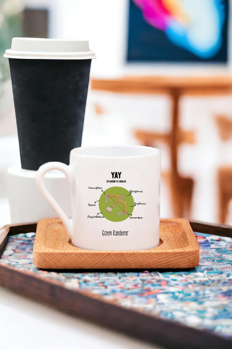 Yay Burcuna Hediye  Ahşap Altlıklı Türk Kahvesi Fincanı