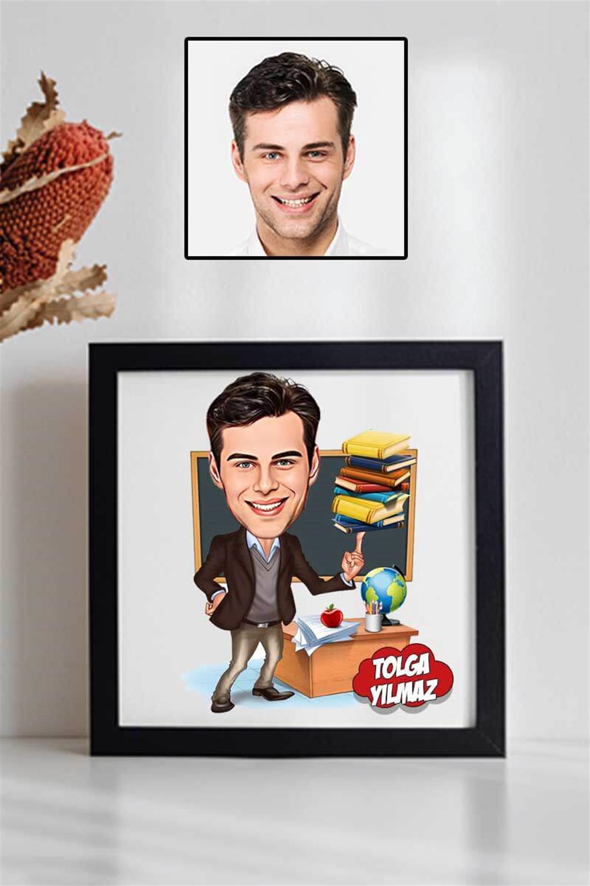 Yeni Atanan Öğretmene Hediye Karikatürlü Kare Çerçeve