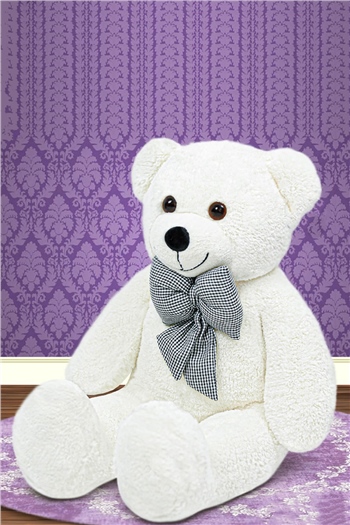 100 cm Papyonlu Beyaz Peluş Ayıcık