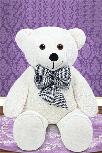 100 cm Papyonlu Beyaz Peluş Ayıcık
