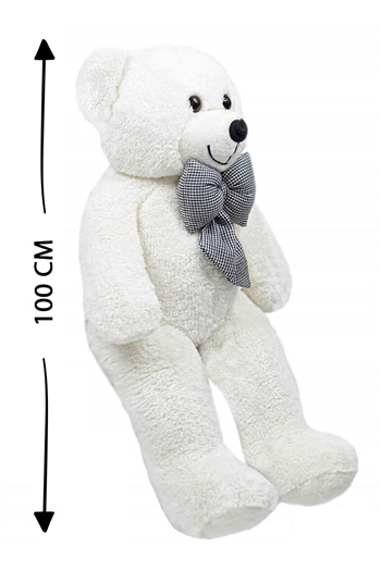 100 cm Papyonlu Beyaz Peluş Ayıcık