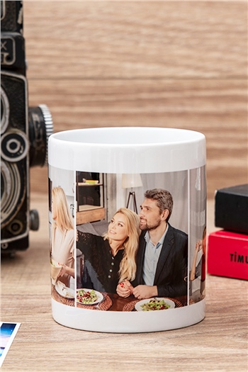 Kişiye Özel 3 Fotoğraflı Porselen Beyaz Kupa Bardak