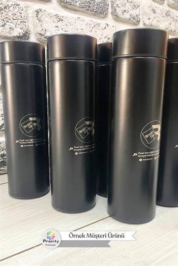 500ml Logo Baskılı Dijital Sıcaklık Göstergeli Süzgeçli Promosyon Siyah Termos