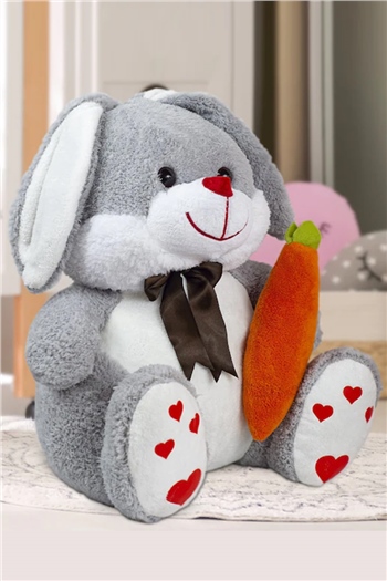 80 cm Havuçlu Gri Peluş Tavşan