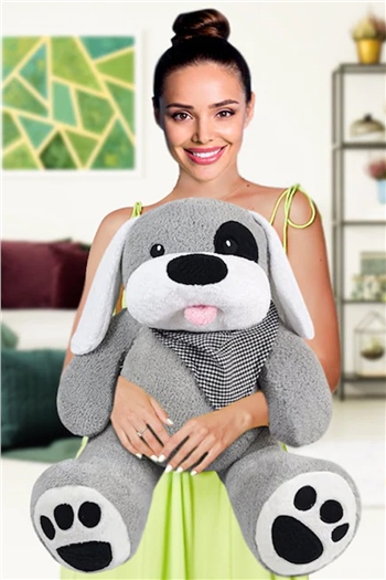 80 cm Korsan Gözlü Gri Peluş Köpek