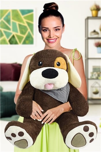 80 cm Korsan Gözlü Koyu Kahverengi Peluş Köpek