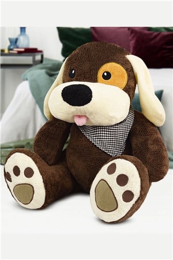 80 cm Korsan Gözlü Koyu Kahverengi Peluş Köpek