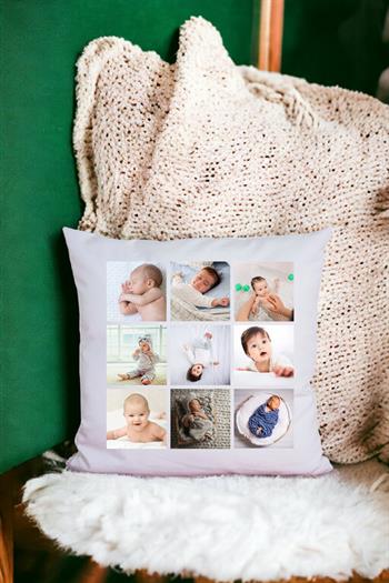 9 Fotoğraflı Kişiye Özel Saten Kare Yastık