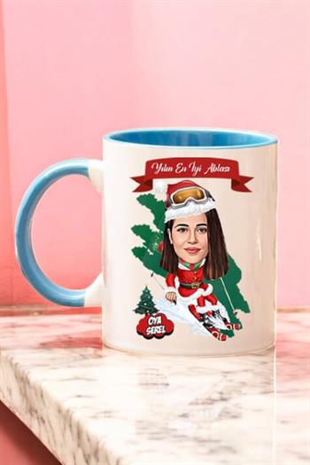 Ablaya Yılbaşı Hediyesi Karikatürlü İçi Renkli Kupa Bardak