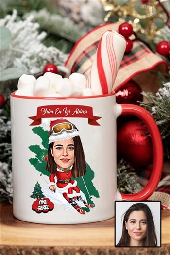 Ablaya Yılbaşı Hediyesi Karikatürlü İçi Renkli Kupa Bardak