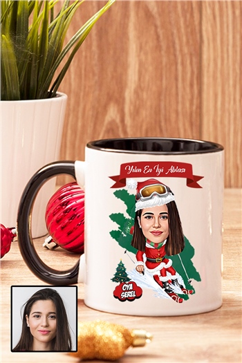 Ablaya Yılbaşı Hediyesi Karikatürlü İçi Renkli Kupa Bardak