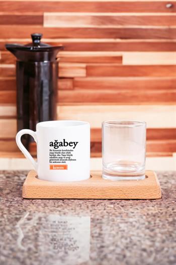 Ağabey Kelime Anlamı Ahşap Sunumlu Türk Kahvesi Fincanı