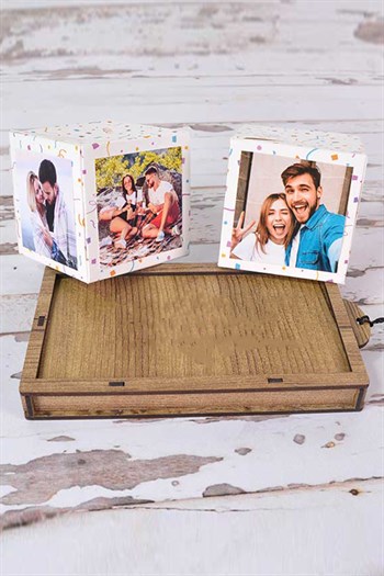 Ahşap Kutulu Fotoğraflı Bom Patlayan Sürpriz Kutu