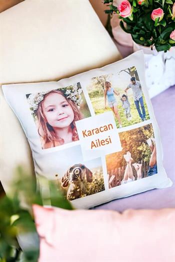 Ailelere Özel Fotoğraf Baskılı Saten Kare Yastık