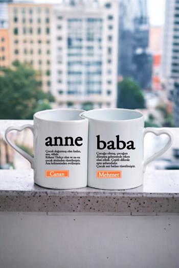 Anne Baba Yazılı Kupa Bardak Seti