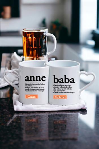 Anne Baba Yazılı Kupa Bardak Seti