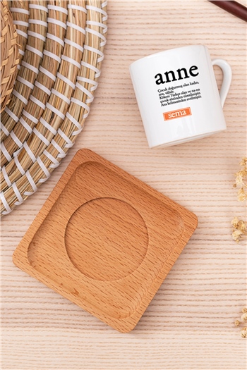 Anne Kelime Anlamı Ahşap Altlıklı Türk Kahvesi Fincanı