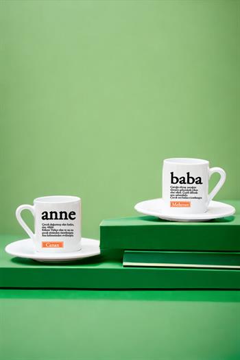 Anne ve Babaya Hediye Kelime Anlamı İkili Beyaz Türk Kahvesi Fincanı