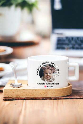 Anneanneye Anneler Günü Hediyesi Ahşap Altlıklı Fincan