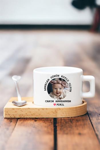 Anneanneye Anneler Günü Hediyesi Ahşap Altlıklı Fincan