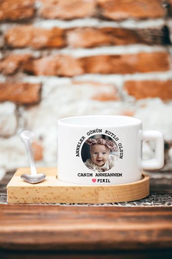 Anneanneye Anneler Günü Hediyesi Ahşap Altlıklı Fincan