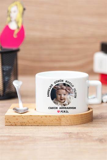 Anneanneye Anneler Günü Hediyesi Ahşap Altlıklı Fincan