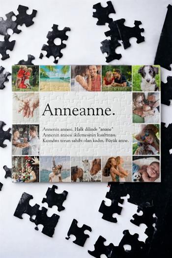 Anneanneye Hediye Fotoğraflı Kolaj Tasarım Dikdörtgen Puzzle