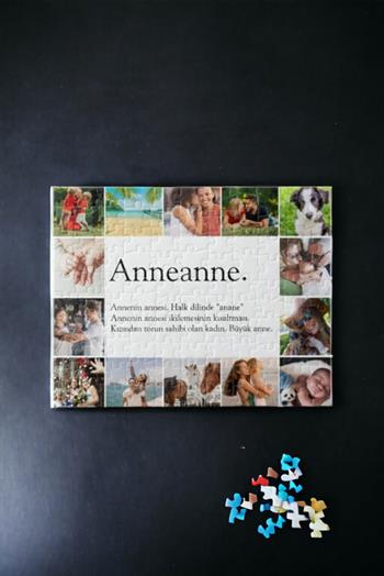 Anneanneye Hediye Fotoğraflı Kolaj Tasarım Dikdörtgen Puzzle