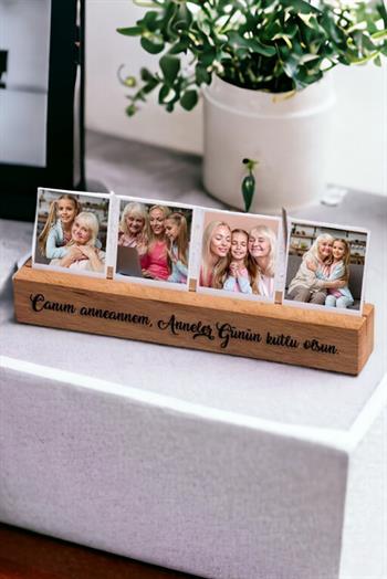 Anneanneye Hediye Masaüstü Fotoğraflı Ahşap Stand