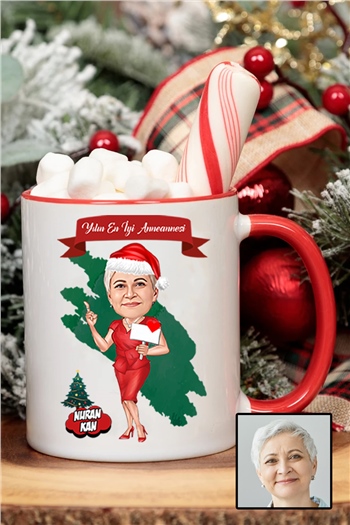 Anneanneye Yılbaşı Hediyesi Karikatürlü İçi Renkli Kupa Bardak