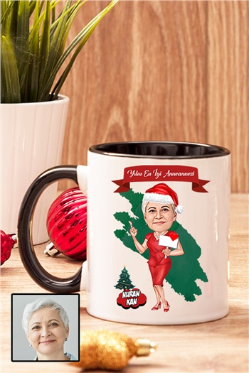 Anneanneye Yılbaşı Hediyesi Karikatürlü İçi Renkli Kupa Bardak