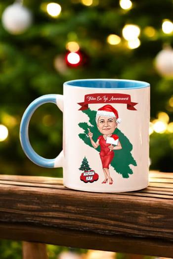 Anneanneye Yılbaşı Hediyesi Karikatürlü İçi Renkli Kupa Bardak