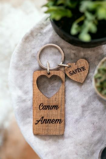Anneler Günü Hediyesi Ahşap Anahtarlık
