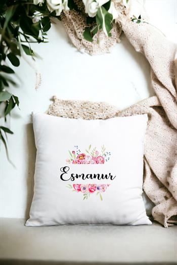 Anneler Günü Hediyesi Çiçek Çerçeveli İsimli Kare Yastık