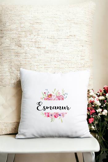 Anneler Günü Hediyesi Çiçek Çerçeveli İsimli Kare Yastık