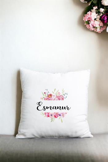 Anneler Günü Hediyesi Çiçek Çerçeveli İsimli Kare Yastık