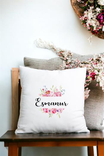 Anneler Günü Hediyesi Çiçek Çerçeveli İsimli Kare Yastık