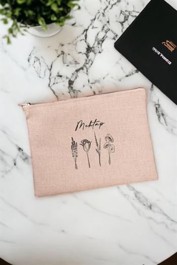 Anneler Günü Hediyesi Çiçekli ve İsimli Keten Bez El Çantası