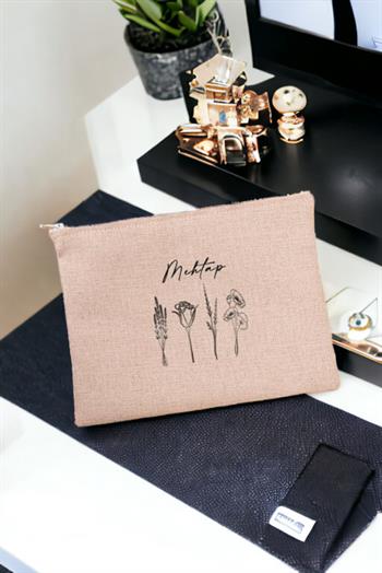 Anneler Günü Hediyesi Çiçekli ve İsimli Keten Bez El Çantası