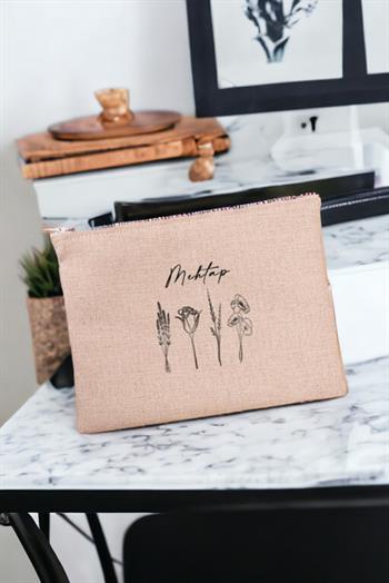 Anneler Günü Hediyesi Çiçekli ve İsimli Keten Bez El Çantası