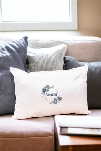 Anneler Günü Hediyesi İsme Özel Çiçek Desenli Dikdörtgen Yastık