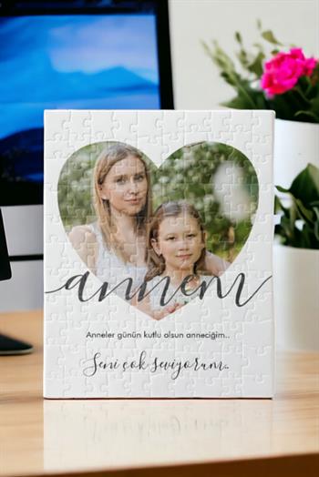 Anneler Günü Hediyesi Kalp Tasarım Fotoğraflı Dikdörtgen Puzzle