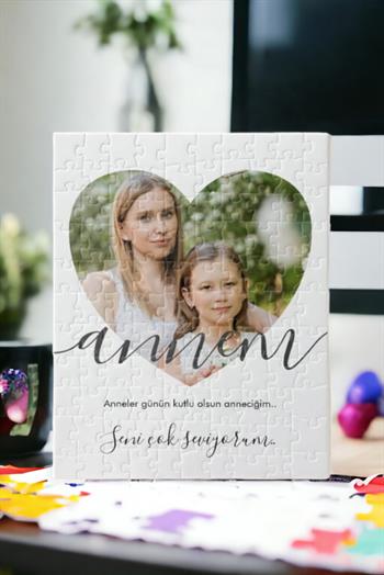 Anneler Günü Hediyesi Kalp Tasarım Fotoğraflı Dikdörtgen Puzzle